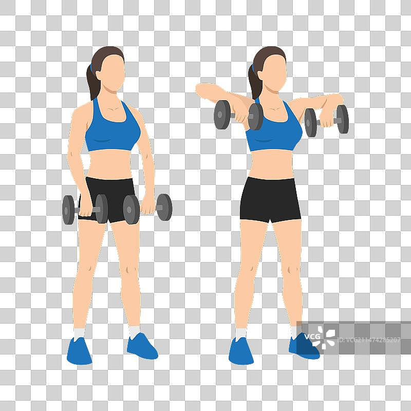 女人做直立哑铃划船运动图片素材