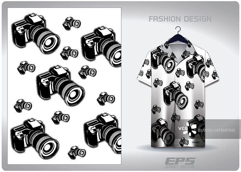 黑白相机图案夏威夷衬衫图片素材