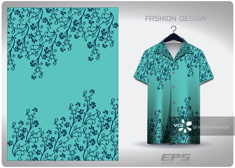 薄荷绿树梢和藤蔓夏威夷衬衫图片素材