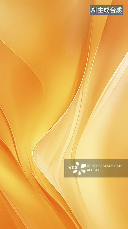 【AI数字艺术】数码科技橘金色波浪曲线抽象图形海报背景图片素材