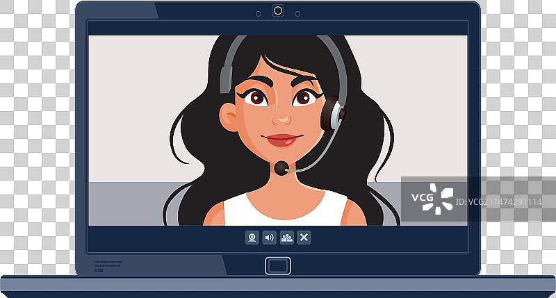 笔记本电脑视频会议中的呼叫中心客服图片素材