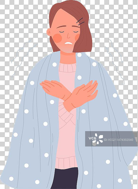 裹着毯子发抖的女孩图片素材