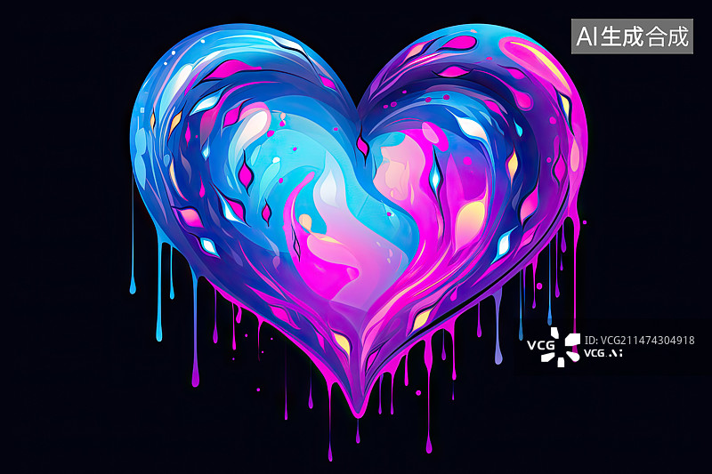 【AI数字艺术】黑色背景上的心形图案图片素材