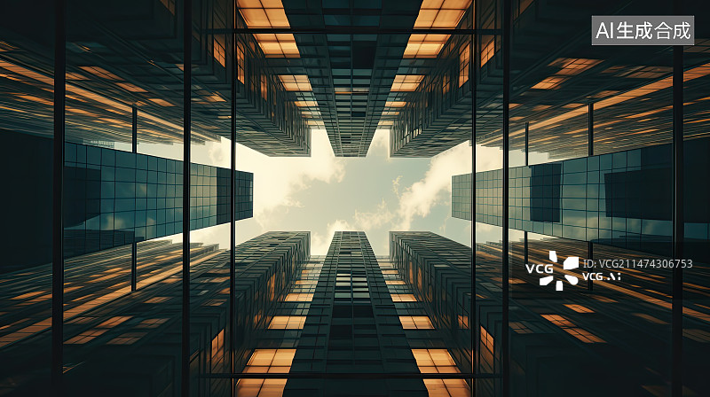 【AI数字艺术】低视角仰视摩天大楼图片素材