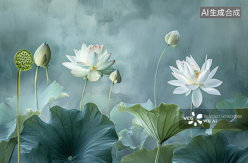 【AI数字艺术】夏天荷塘里的荷花图片素材