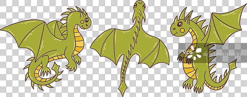 一群绿色的飞龙图片素材