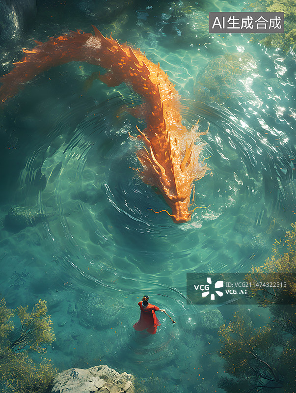 【AI数字艺术】水中的中国神龙图片素材