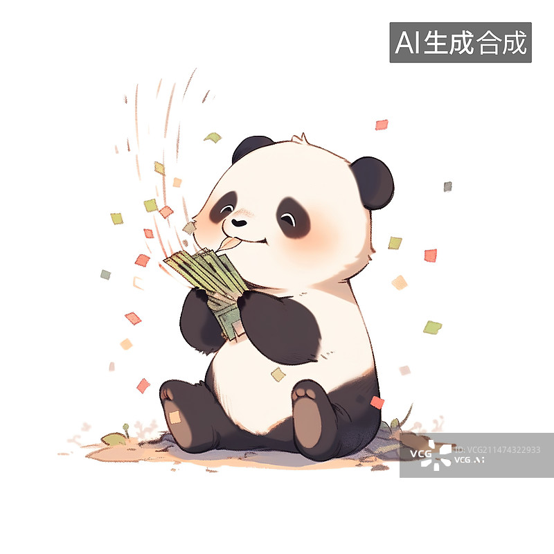 【AI数字艺术】收压岁钱的熊猫，春节素材，插画素材图片素材