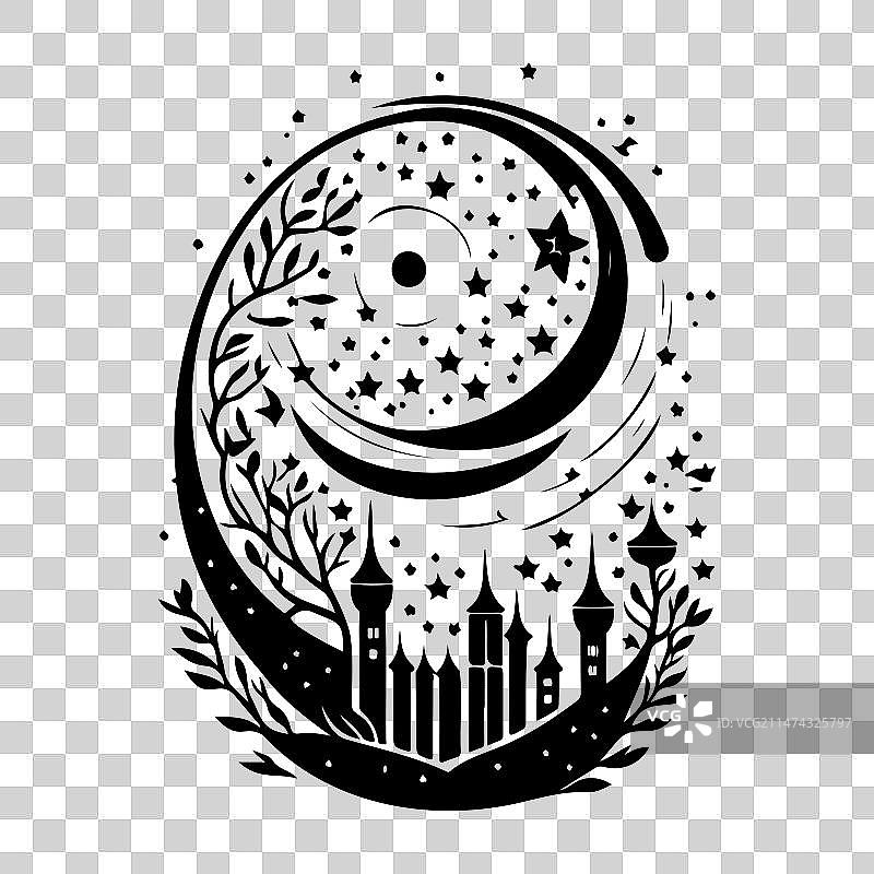 手绘黑色斋月月亮星星图标图片素材