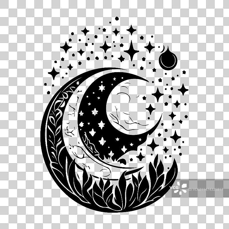 手绘黑色斋月月亮星星图标图片素材