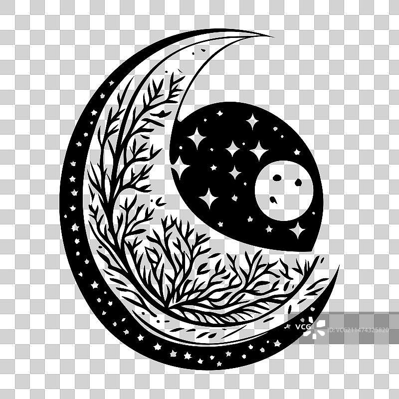 手绘黑色斋月月亮星星图标图片素材