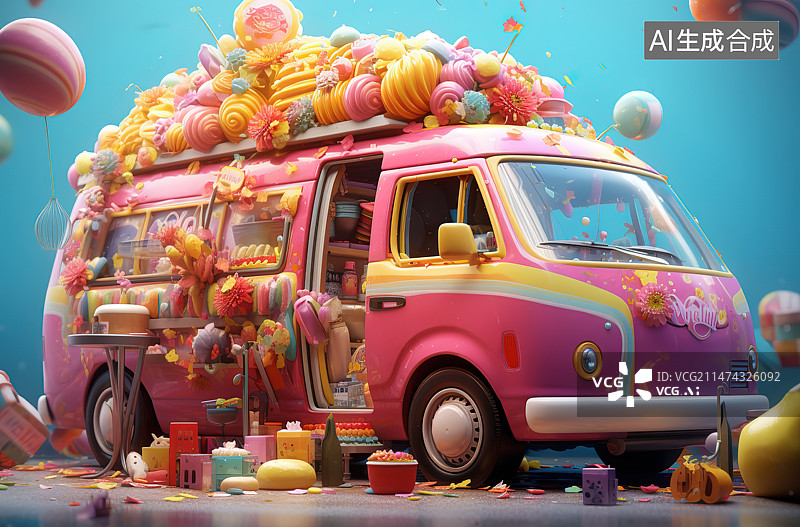 【AI数字艺术】彩色玩具车特写镜头图片素材