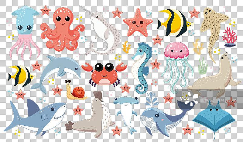 可爱的海洋动物集合图片素材