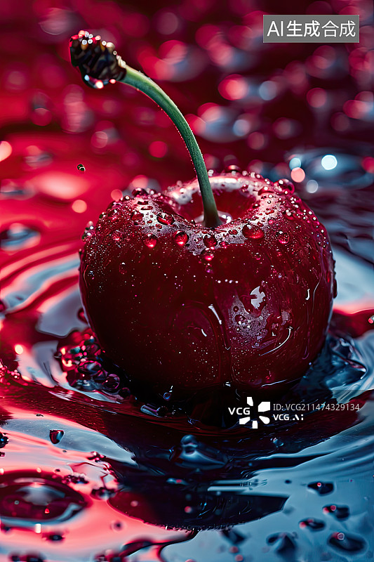 【AI数字艺术】水中的樱桃图片素材