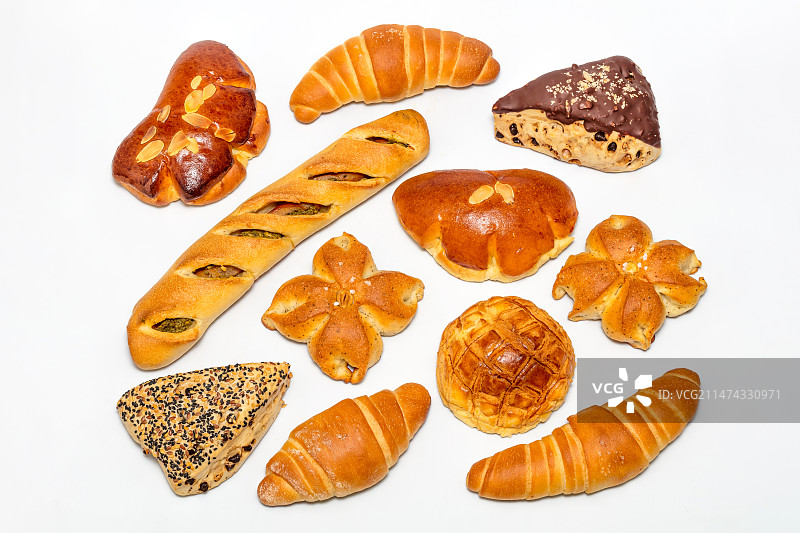 白色背景的各式日式面包组图海报图片素材