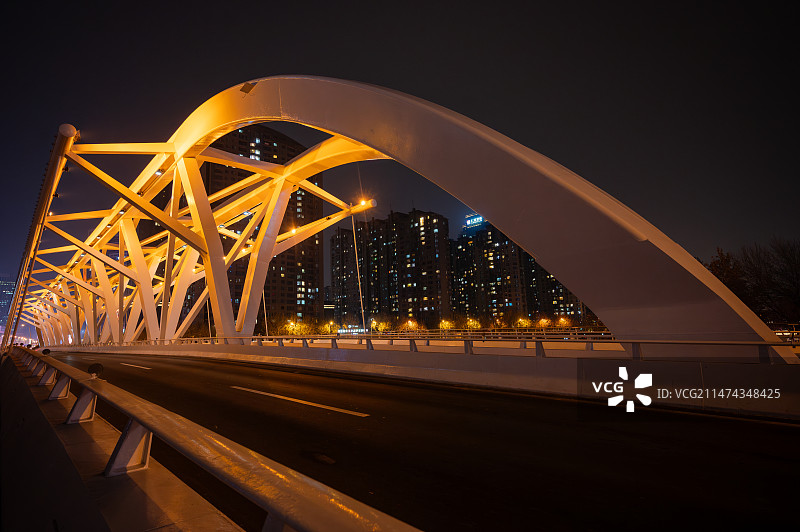 天津海河进步桥夜景图片素材