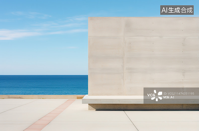 【AI数字艺术】靠海靠天的栏杆上的空座位图片素材