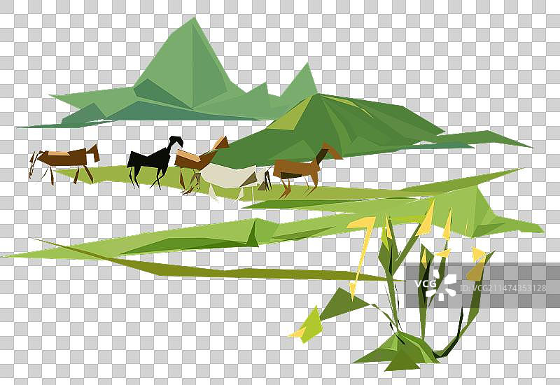 草原免扣扁平几何元素图片素材