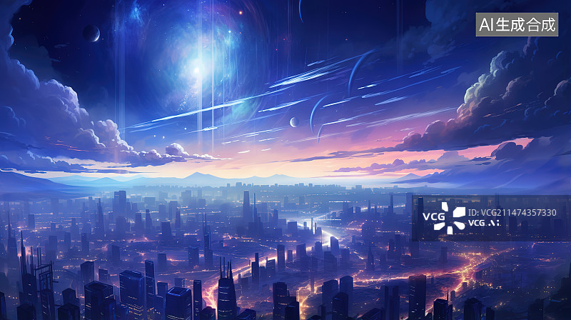 【AI数字艺术】城市风光全景天际线图片素材