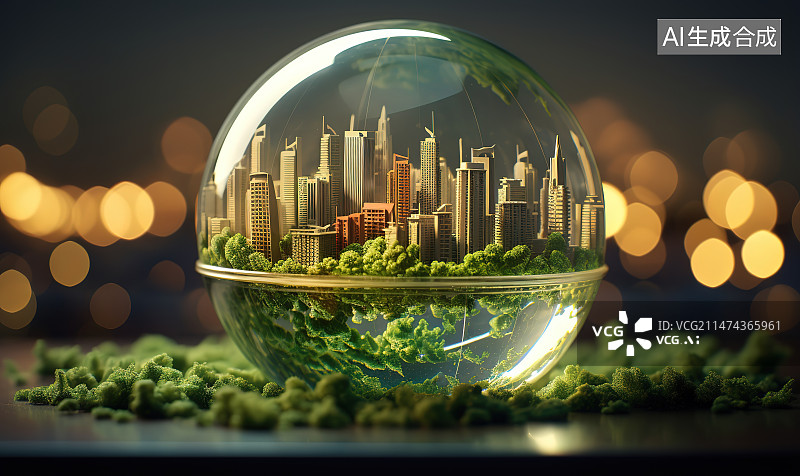 【AI数字艺术】水晶球中的城市夜景图片素材