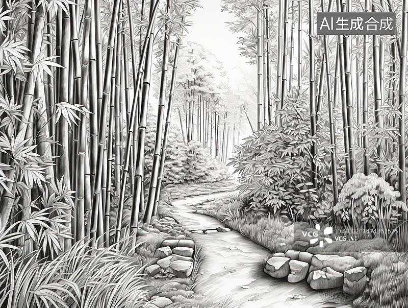 【AI数字艺术】林中竹林的低角度观图片素材