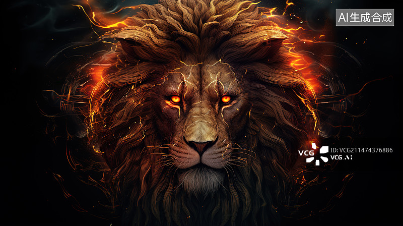 【AI数字艺术】黑色背景下狮子的特写肖像图片素材