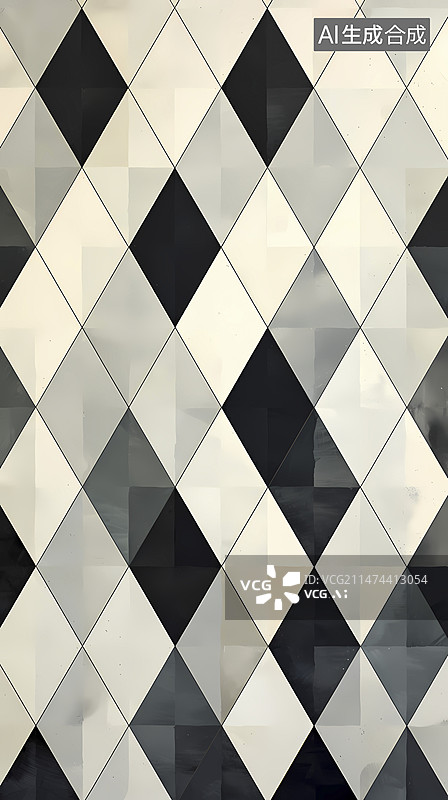 【AI数字艺术】数码复古黑白色菱形几何抽象图形海报背景图片素材