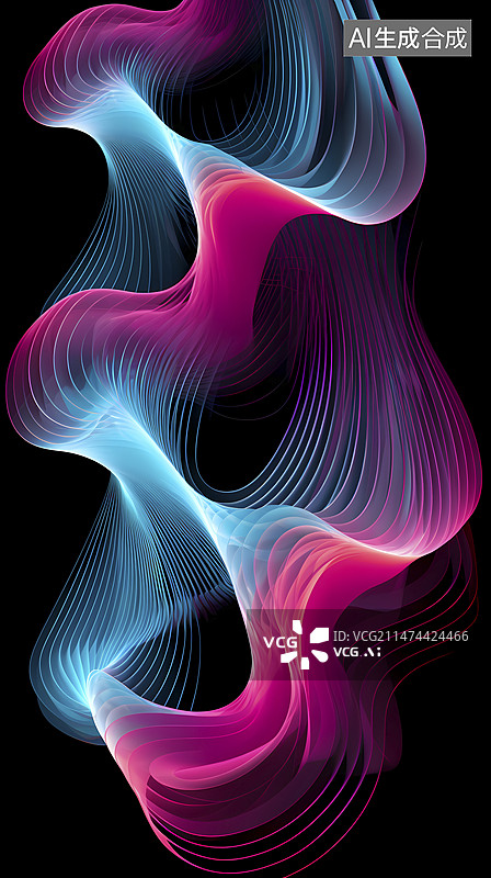 【AI数字艺术】数码黑底彩色山脉曲线抽象图形海报背景图片素材