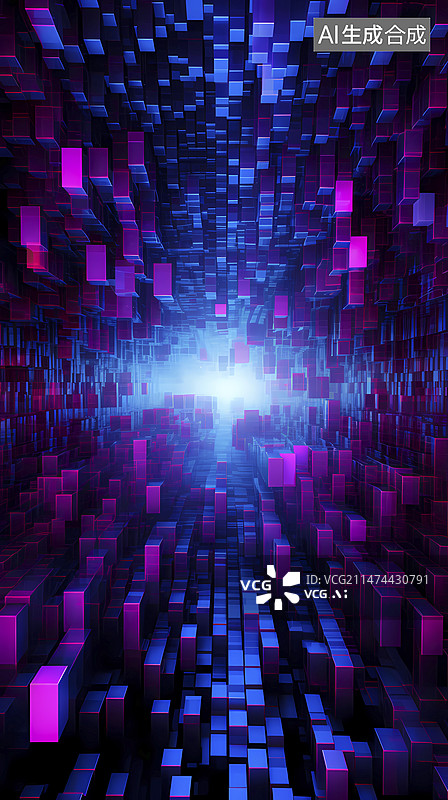 【AI数字艺术】数码蓝紫色马赛克方块抽象图形海报背景图片素材