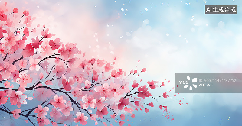 【AI数字艺术】春天盛开的粉色杏花图片素材