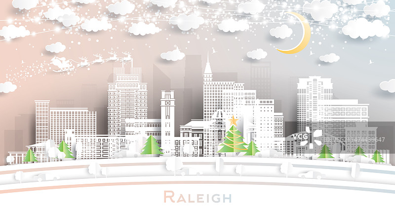 北卡罗来纳州罗利市冬季城市天际线图片素材