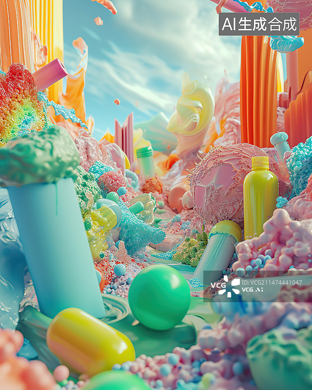 【AI数字艺术】彩色五彩纸屑的特写镜头图片素材
