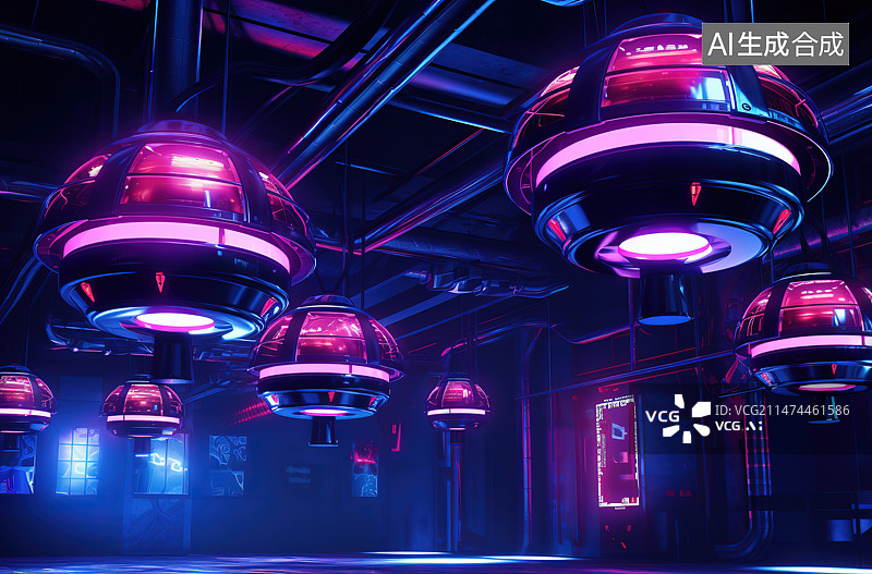 【AI数字艺术】蓝色背景下照明灯泡的低角度视图图片素材