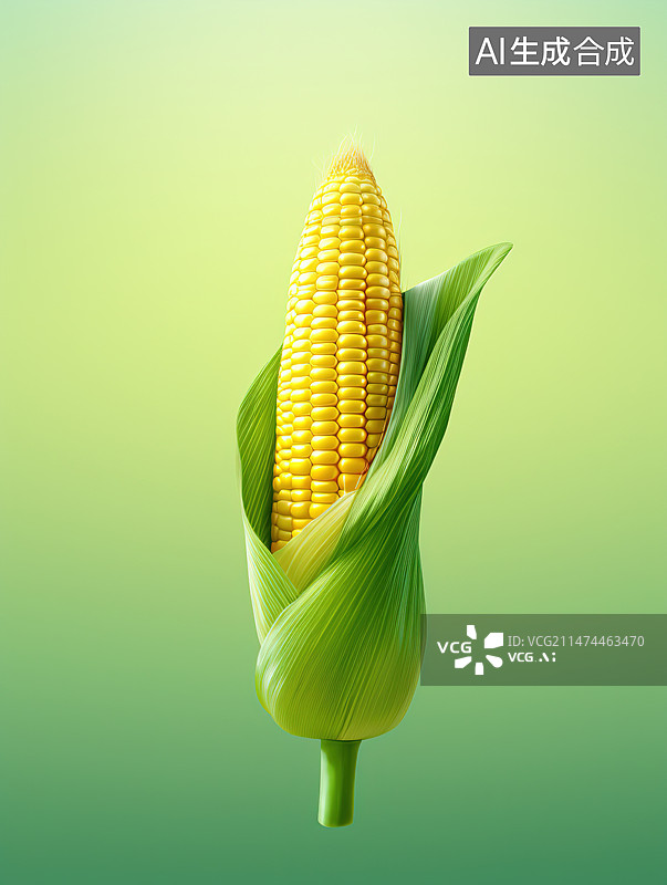 【AI数字艺术】绿色背景下玉米的特写镜头图片素材