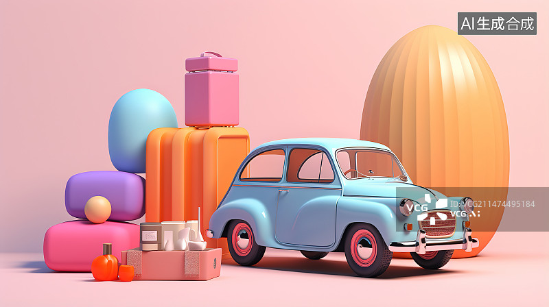 【AI数字艺术】彩色背景下的汽车模型特写镜头图片素材