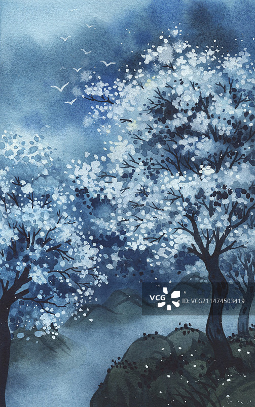 暗夜梨花小路图片素材