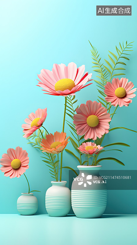 【AI数字艺术】蓝色背景下的花朵特写镜头图片素材