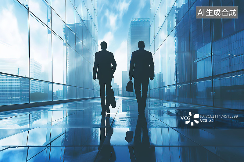 【AI数字艺术】商务人士在办公楼外的后视图图片素材