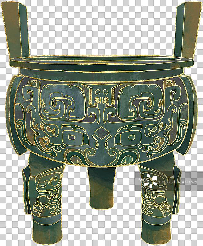 中国传统文化手绘青铜器古代鼎国风插画元素图片素材