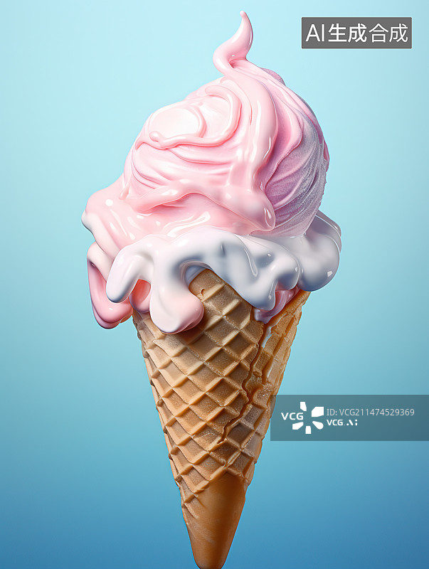 【AI数字艺术】蓝色背景下的冰淇淋特写镜头图片素材