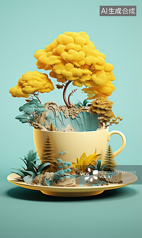 【AI数字艺术】放在桌子上的杯子里的小雕像图片素材