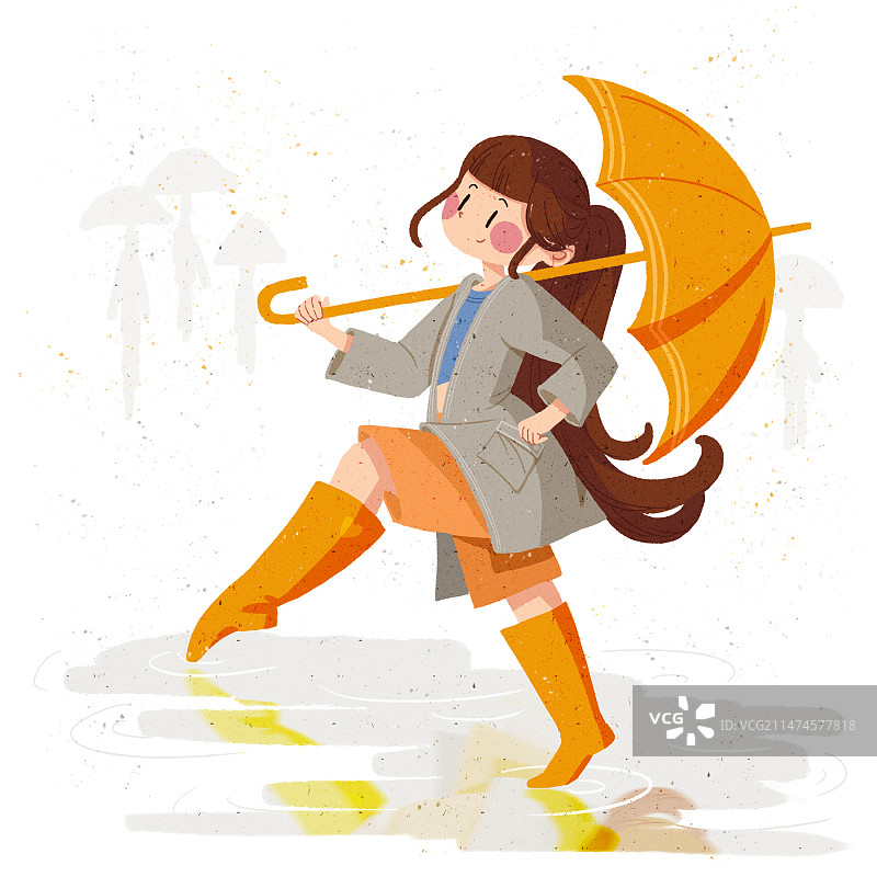 女孩雨中舞蹈插画图片素材