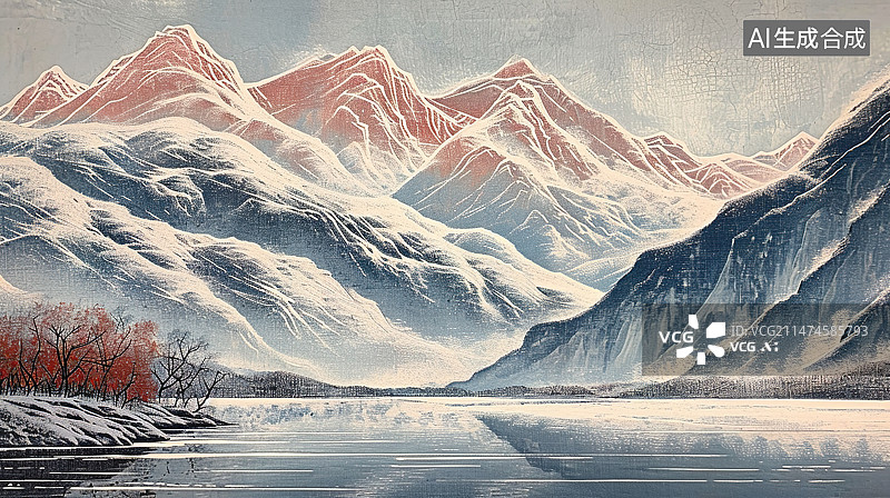 【AI数字艺术】板绘岩雕国风国潮山水画图片素材