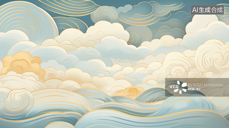 【AI数字艺术】中国风祥云插画背景图片素材