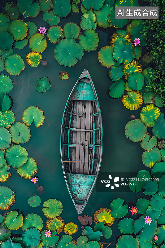 【AI数字艺术】AIGC:荷塘里的小船 背景插图壁纸 节气图片素材