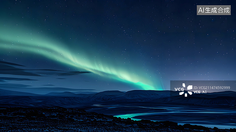 【AI数字艺术】AIGC:天空中的 极光 星空 雪山 背景插图图片素材
