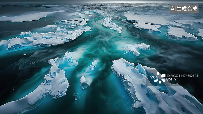 【AI数字艺术】冰山和冰雪覆盖的岩石对着大海图片素材