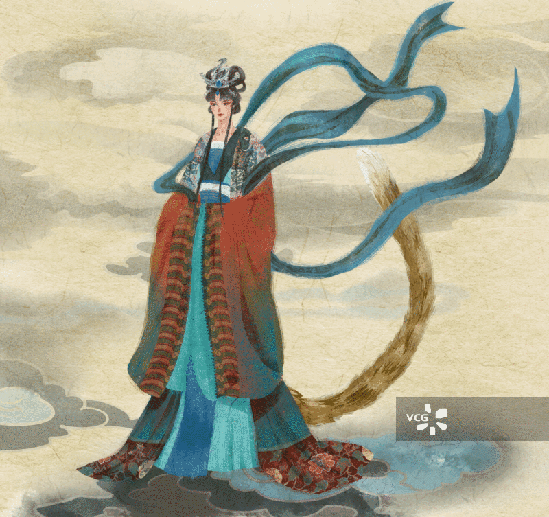 山海经异兽-西王母插画GIF动图图片素材