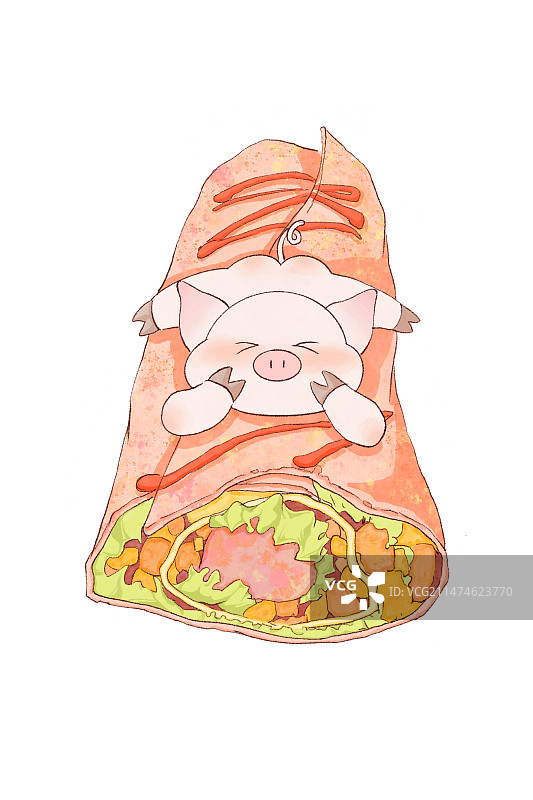 小猪手抓饼可爱美食插画图片素材