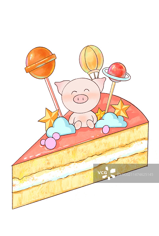 小猪蛋糕可爱水彩插画图片素材